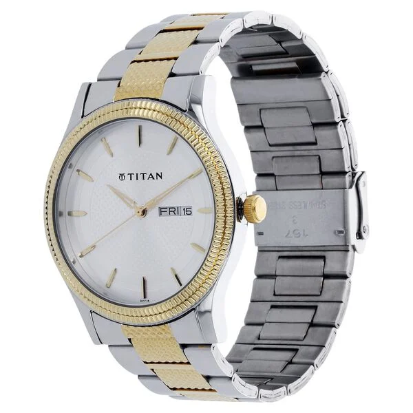 Titan Quartz Analog with Day and Date Silver Dial Stainless Steel Strap Watch for Men