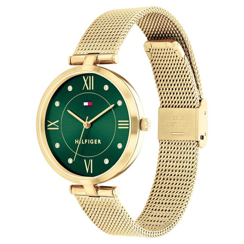 Tommy Hilfiger Quartz Analog Green Dial Golden Stainless Steel Strap Watch for Women