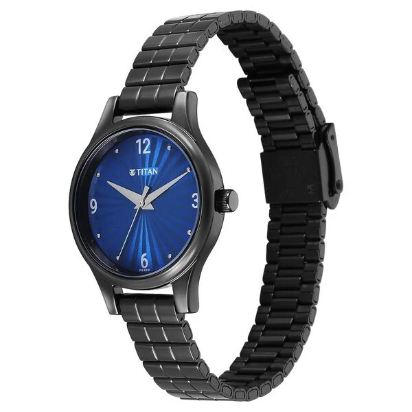 Titan Karishma Quartz Analog Blue Dial Black Stainless Steel Strap Watch For Women