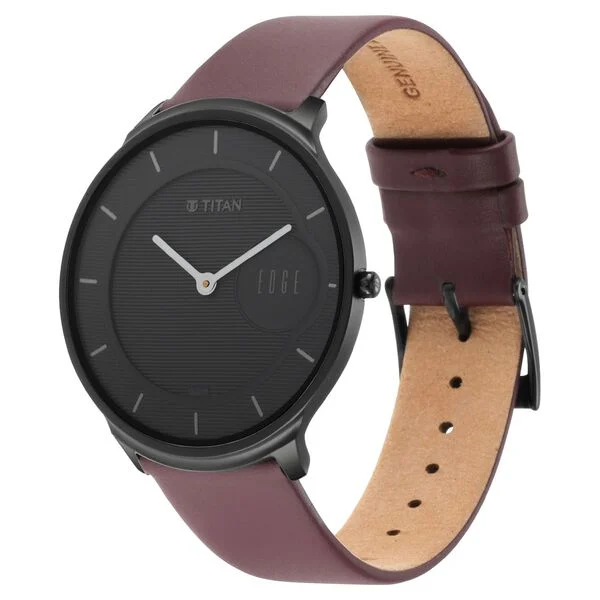 Titan Edge Slim Leather Strap Black Dial Analog Watch for Men