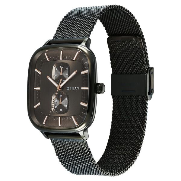 Titan Avant Garde Quartz Multifunction Brown Dial With Green Color Stainless Steel Strap Watch For Men