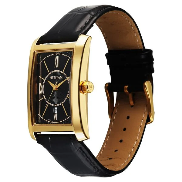Titan Regalia Allure Analog with Date and Black Dial Black Leather Strap Watch for Men