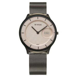 Titan Edge Murals Quartz Analog Pink Dial Grey Stainless Steel Strap Watch For Men