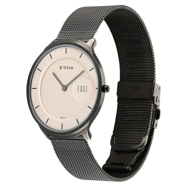 Titan Edge Murals Quartz Analog Pink Dial Grey Stainless Steel Strap Watch For Men