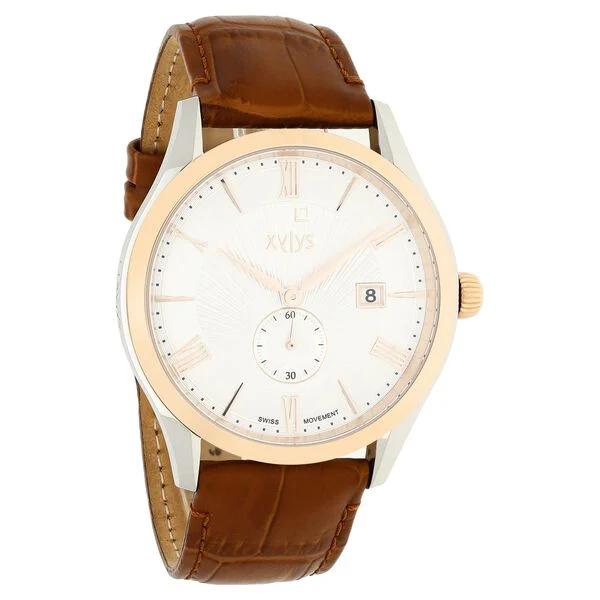 Xylys Swiss Analog with Date Brown Leather Strap Silver Dial Watch For Men