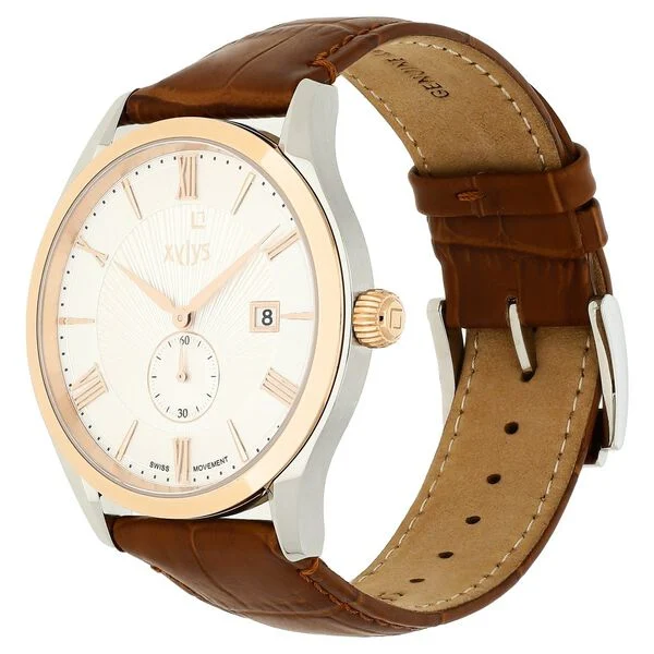 Xylys Swiss Analog with Date Brown Leather Strap Silver Dial Watch For Men